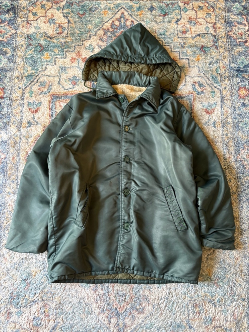 Vintage 60s 70s Lined Green Button-up Jacket Size XL